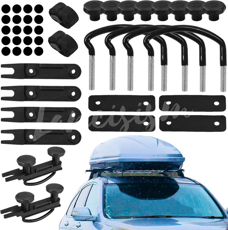 Lancisism 4 Pcs Roof Box U-Bolt Clamps, Upgraded Rooftop Cargo Carrier Rack Bolts, Car Van Mounting Fitting Kit 85mm Inner Width Metal U-Bracket Clips w/ 8 Lock Nuts 2 Straps - Image 1
